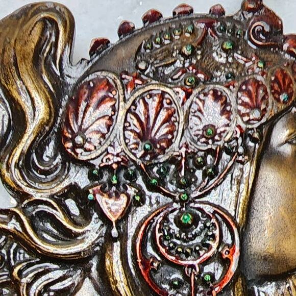 Vintage 1970s Alphonse Mucha Bergamot Brass Works Gypsy Boho Belt Buckle main image 4